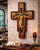 Cross Crucifixion Icon on Canva, Engraved Natural Wood