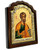 Saint Peter Religious Icon Arched Engraved Silver Natural Wood