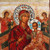 Panagia Pantanassa 17th-century Wooden Aged Icon on Canvas with Coloured Background from Mount Athos (23 x 12 cm)