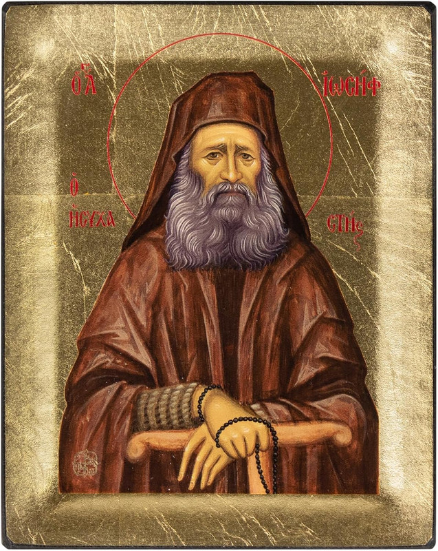 VATOPEDI MONASTERY Saint Joseph the Hesychast - Greek Orthodox Icon on Canvas with Golden Background from Mount Athos (13 x 10 cm)