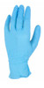 ProWorks GL-N135F 4 mil blue nitrile exam glove with a beaded cuff and micro-textured fingers for medical-grade grip and protection.