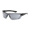PIP Recon™ Safety Glasses (SKU 250-32-0551) shown in a 3/4 front view. Features a rimless design with a Light Gray tinted lens for varying light conditions and a Gloss Black temple. This model includes the high-performance FogLess® 3Sixty™ Anti-Fog coating. The high-impact eyewear is certified to ANSI Z87+ and CSA Z94.3 standards and is ideal for both indoor and outdoor transitioning work.