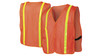 Front and back view of the Pyramex RV1 enhanced visibility vest in hi-vis orange, a non-rated mesh vest with 1-inch vinyl reflective stripes and elastic side straps.