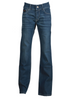 Front view of FORGE FR Ladies Stretch Denim Jeans LFRJ-0052, showing the indigo wash, white contrast stitching, Aramid zipper, and modern fit. UL certified to NFPA 2112, CAT 2.