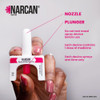This close-up instructional graphic provides a clear view of the NARCAN (Naloxone HCl) Nasal Spray device in use. It serves as a vital training tool for emergency preparedness by identifying the key components of the single-dose delivery system:

Nozzle & Plunger Identification: Clear callouts identify the white nozzle for nasal insertion and the red plunger used to deploy the medication.

Crucial User Warning: The graphic explicitly warns: "Do not test nasal spray device before use," ensuring that the single dose is not accidentally wasted.

Single-Use Delivery: Reinforces that each device contains exactly one dose of medicine and is designed to spray one time only.

Professional Design: Shown held between the fingers to demonstrate the correct ergonomic grip for rapid administration during an opioid emergency.

This image is ideal for workplace safety landing pages to demystify the product and show how simple it is to operate without prior medical experience.