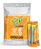 A 50-count bulk bag of Sqwincher Qwik Stik ZERO Orange sugar-free electrolyte powder packets sitting next to three individual orange single-serve sticks.
