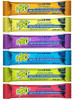 A vertical lineup of six colorful Sqwincher Qwik Stik ZERO sugar-free electrolyte powder packets showing the Orange, Lemonade, Grape, Mixed Berry, Lemon-Lime, and Fruit Punch flavors.