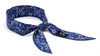 Pyramex CNB series evaporative cooling beaded bandana in a blue paisley pattern, shown knotted into a headband configuration against a white background.