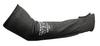 Isolated product view of a Pyramex GCS52 16-inch HPPE cut-resistant sleeve with thumbhole, showing the knit texture and printed ANSI/EN safety ratings against a white background.