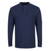 Portwest FR32 Navy Bizflame Knit Antistatic FR Long Sleeve Henley featuring 7 oz 99% cotton 1% carbon fiber fabric, CAT 2 arc flash protection, 3-button placket, concealed chest pocket, and ribbed cuffs.