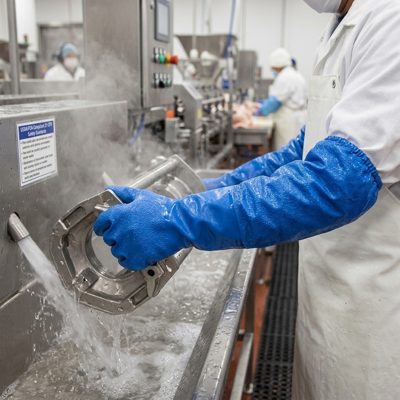 How to Select the Right Extended-Sleeve Glove for Food Processing & Harsh Chemical Washdowns