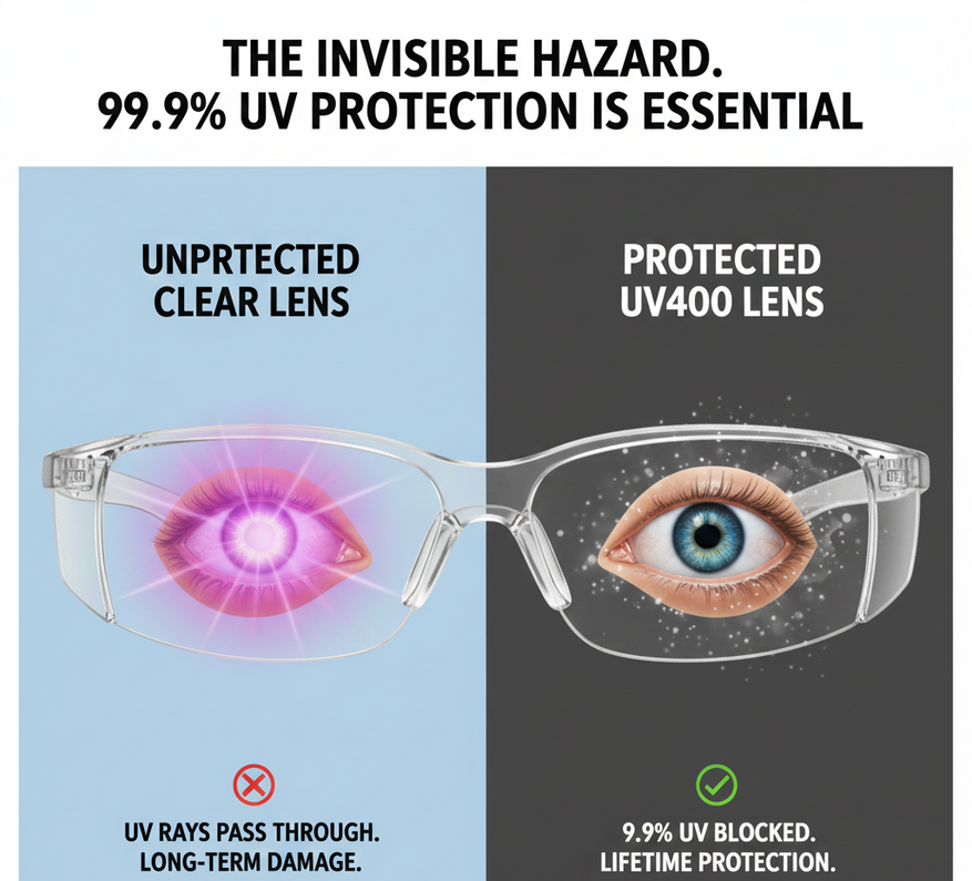 The Invisible Hazard: Why Your Clear Safety Glasses Still Need 99.9% UV Protection