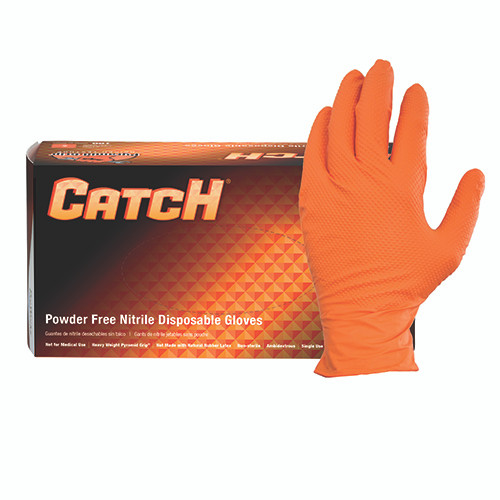 CATCH Orange Nitrile (PF) Gloves Pyramid Grip® 100/Box 8mil