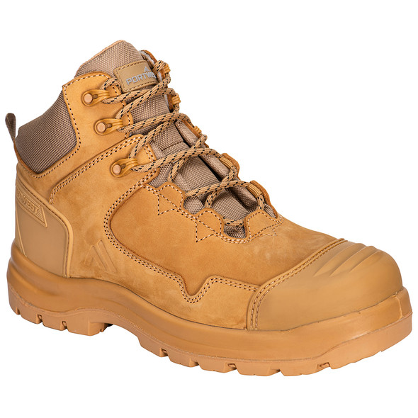 Step into superior protection with the Portwest FD04 Apex Composite Mid Boot in a stylish wheat finish. This top-tier safety boot combines rugged durability with a modern look, featuring a water-resistant nubuck leather upper and a heat-resistant outsole. Designed for demanding environments, its quick-release zip allows for instant access, while the engineered tread pattern ensures excellent slip resistance and agility on uneven terrain.

The FD04 provides comprehensive foot protection with a lightweight composite toecap and a puncture-resistant, non-metallic mid-sole. Its dual-density sole unit is resistant to fuel, oil, and extreme heat up to 572°F, ensuring you stay safe on any surface. The superbly cushioned footbed reduces fatigue, and the mid-boot height offers critical ankle protection and support.