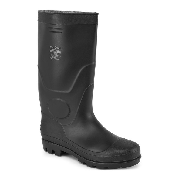 The Portwest FW90 PVC Rain Boot is a reliable, all-black Wellington-style boot designed for complete protection in wet conditions. Its fully waterproof construction keeps feet dry and comfortable. The tall, seamless design is made from durable PVC, making it an ideal choice for outdoor work, agriculture, and other wet environments.

Certified to EN ISO 20347:2022 O4, this boot provides essential protection without a safety toe, which contributes to its lightweight feel and all-day comfort. The outsole is SRC-certified for superior slip resistance on both ceramic and steel surfaces. Additionally, the FW90 is anti-static and resistant to fuel and oil, ensuring both safety and durability.