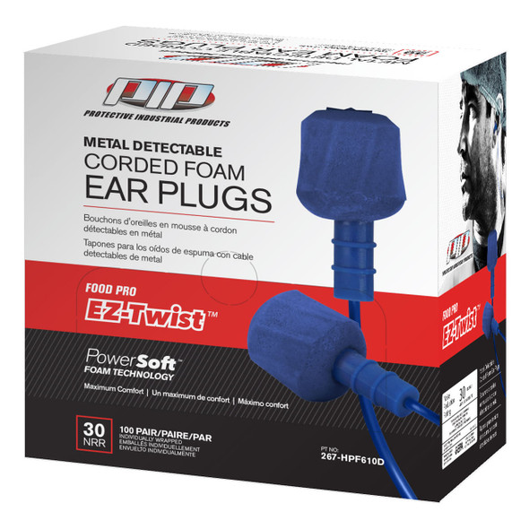 PIP Food Pro EZ-Twist™ Metal Detectable Corded Ear Plugs 267-HPF610D