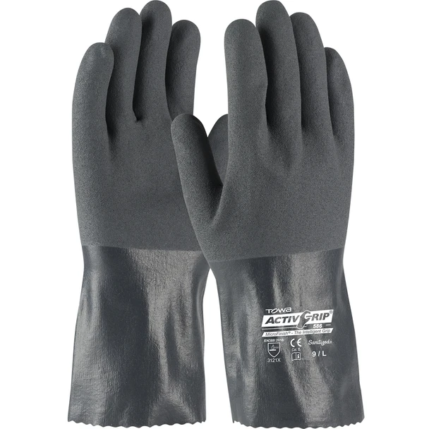 PIP ActivGrip 56-AG586 12-inch nitrile coated gloves with MicroFinish grip.