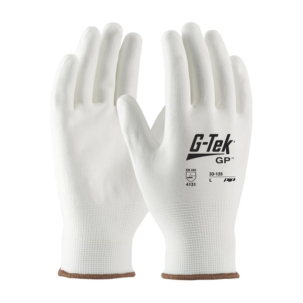 G-Tek® Seamless Knit Nylon Glove Polyurethane Coated Flat Grip 33-125 White