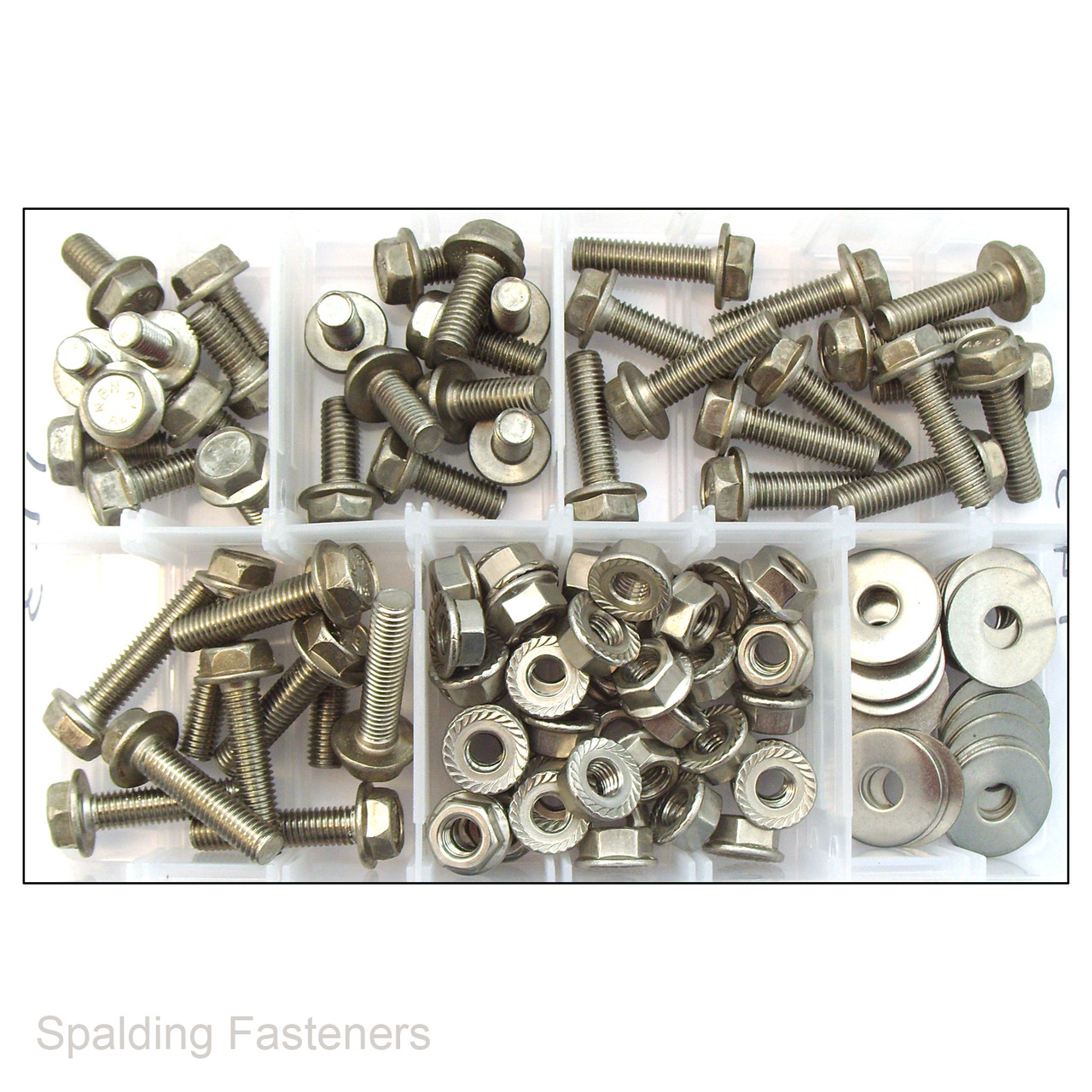 Assorted M8 Stainless Steel Hex Flange Set Screw Bolts With Nuts & Washers