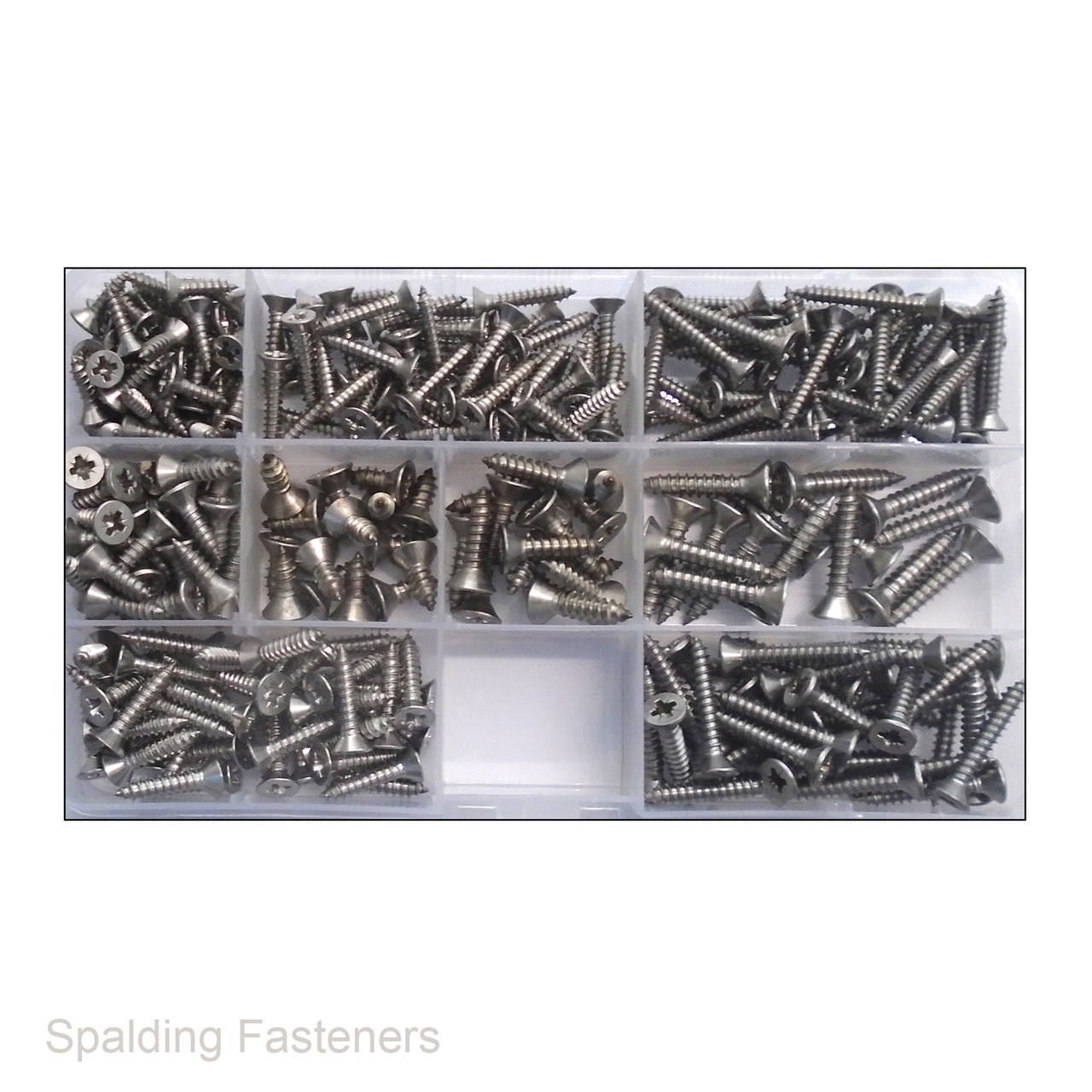 Assorted A2 Stainless Countersunk Pozi Self Tapping Screws No. 6 To No. 10