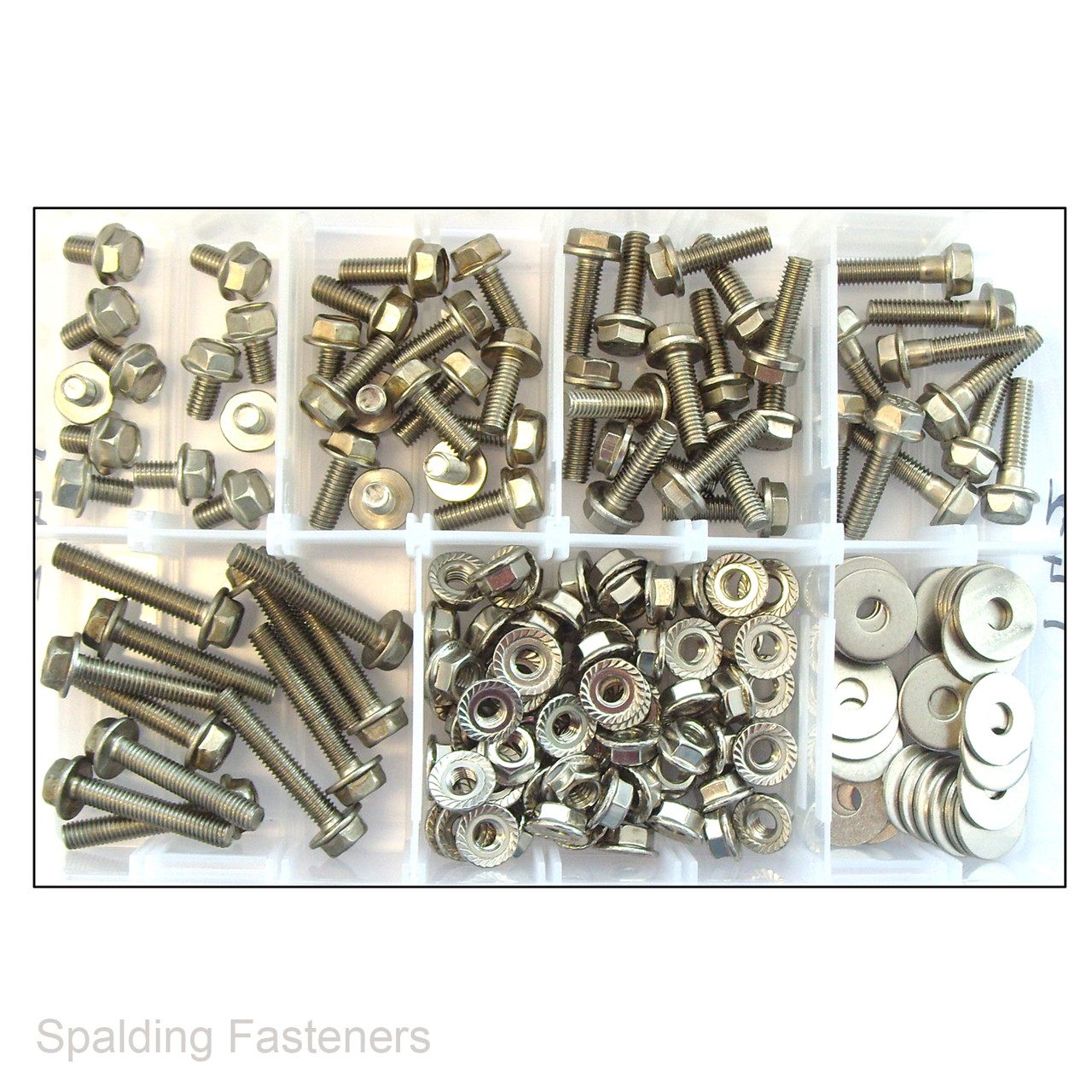 Assorted 160 Metric Stainless Steel Hex Flange Head Bolts, Nuts & Washers - M6