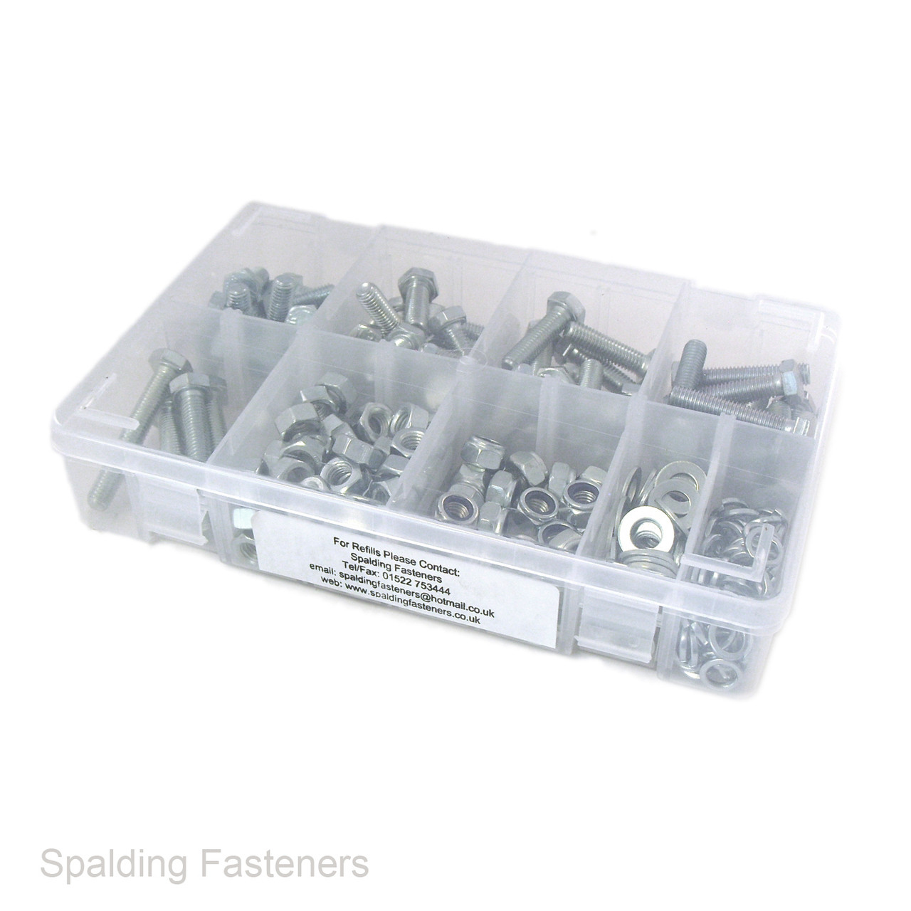 Assorted M8 Metric Zinc Hex Head Set Screw Fully Threaded Bolts, Nuts & Washers