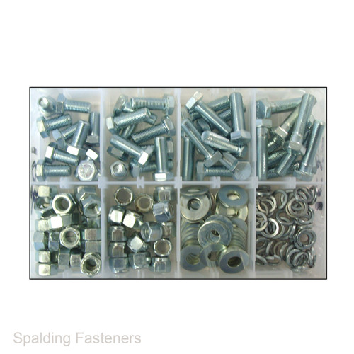 Assorted 3/8" Unf Zinc Plated Set Screw Fully Threaded Bolts, Nuts & Washers