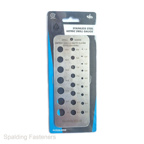 Toolzone Tempered Stainless Steel Metric Drill Gauge