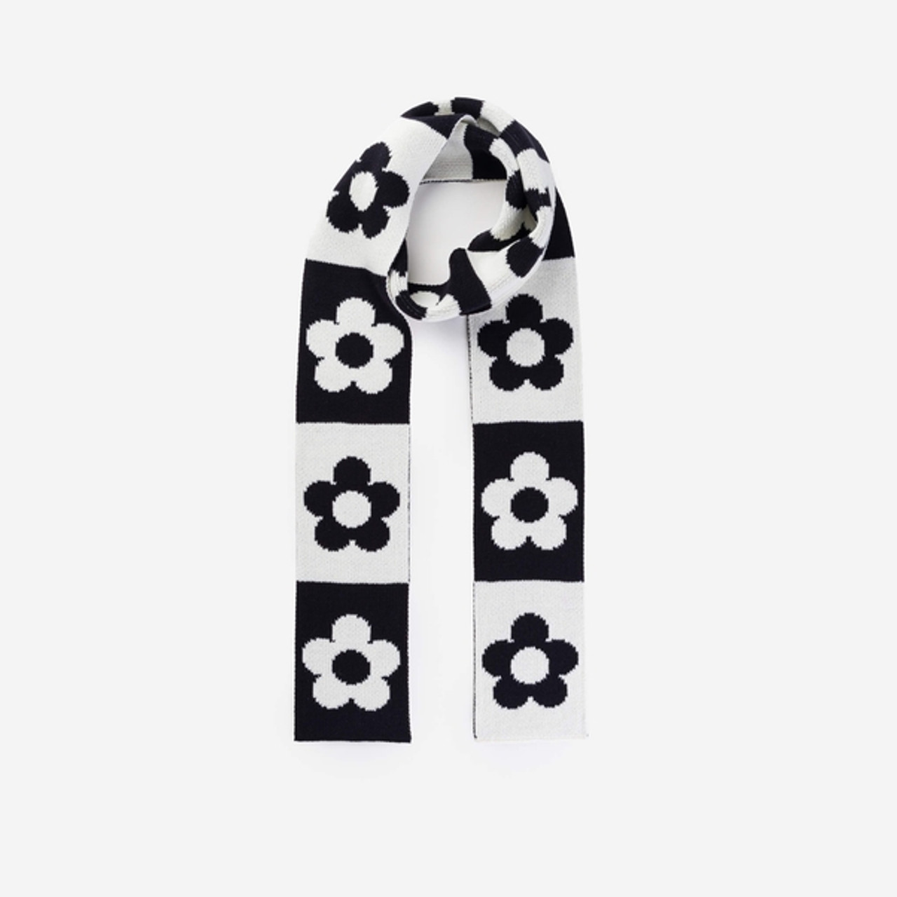 Rainbow Flower Block Skinny Knit Scarf