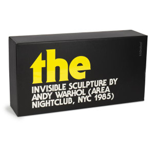 black rectangular box with the title of "the invisible sculpture by Andy Warhol" . black rectangular box with the title of "the invisible sculpture by Andy Warhol" .