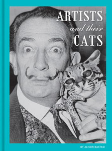 image of cover of the book with a black and white photo artist Dali, a man with a long mustache holding his cat. image of cover of the book with a black and white photo artist Dali, a man with a long mustache holding his cat.