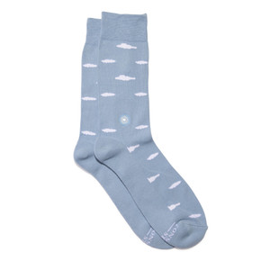 Light blue cotton sock with white clouds Light blue cotton sock with white clouds