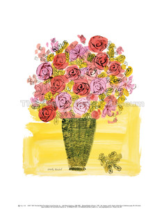 image of an illustration of a basket with flowers on a yellow background. image of an illustration of a basket with flowers on a yellow background.