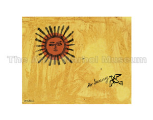 A yellow sky with a red sun and a bird, and the words "so sunny" A yellow sky with a red sun and a bird, and the words "so sunny"