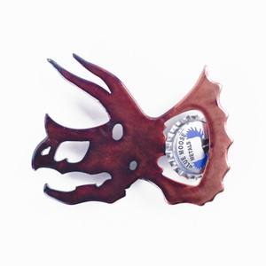 Torched Steel Triceratops Magnetic Bottle Opener.
