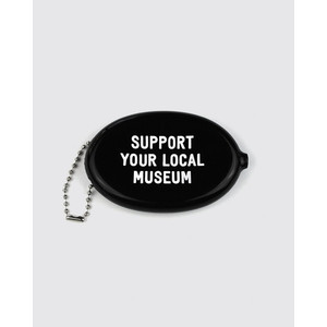 black oval-shaped coin pouch with white text that reads "Support Your Local Museum" black oval-shaped coin pouch with white text that reads "Support Your Local Museum"