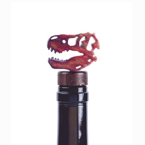 T-Rex skull wine stopper, 10 gauge steel, torched finish.