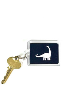 Acrylic keychain with ring, white Dippy silhouette on black background