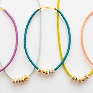 JVBC X SASHA Fiber + Gold Porcelain 3-Bead Long Necklace JVBC X SASHA Fiber + Gold Porcelain 3-Bead Long Necklace