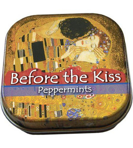tin of peppermints with an image of Klimt's painting "The Kiss" tin of peppermints with an image of Klimt's painting "The Kiss"