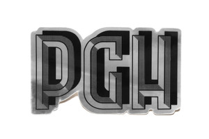 A die cut holographic pattern sticker of the text "PGH" A die cut holographic pattern sticker of the text "PGH"