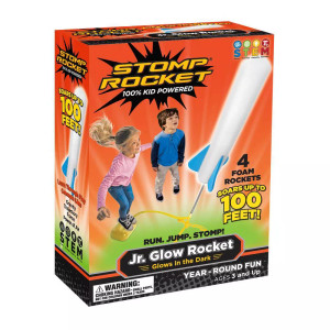An orange box containing a Stomp Rocket toy An orange box containing a Stomp Rocket toy