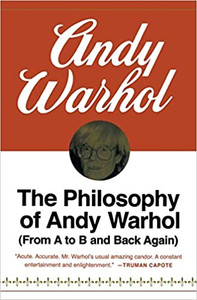 A book cover similar in style to the famous Campbell's Soup can, with a red top half  with "Andy Warhol" and white bottom half with the book title A book cover similar in style to the famous Campbell's Soup can, with a red top half  with "Andy Warhol" and white bottom half with the book title