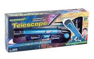 Image of telescope in its box which shows part of the lunar surface Image of telescope in its box which shows part of the lunar surface