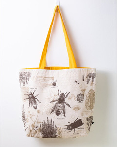 honey bee tote bag, natural canvas., yellow interior
