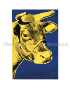 A bright yellow cow's head on blue background A bright yellow cow's head on blue background