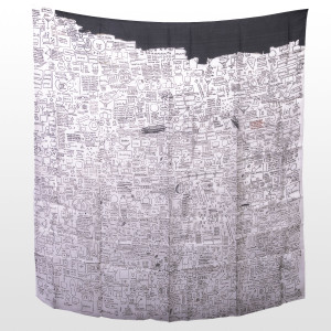 Basquiat art "Pegasus" printed on a square scarf.