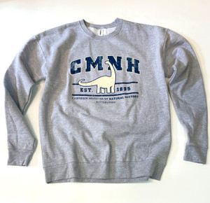Sweatshirt grey with CMNH in blue with dippy dinosaur Sweatshirt grey with CMNH in blue with dippy dinosaur