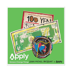 Three stickers of images from Basquiat's Money art works. Three stickers of images from Basquiat's Money art works.