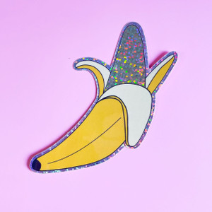 Peeled yellow banana glitter sticker. Peeled yellow banana glitter sticker.